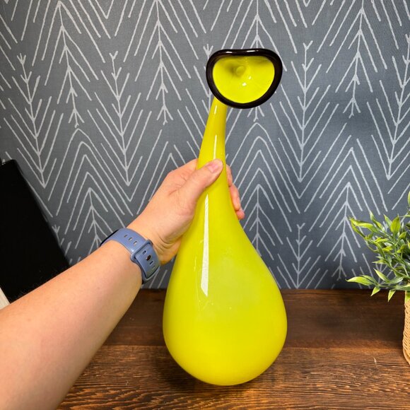 Vintage Yellow Glass Vase Hand-Blown Art Glass Sculpture Unique Home Gift - Picture 10 of 16